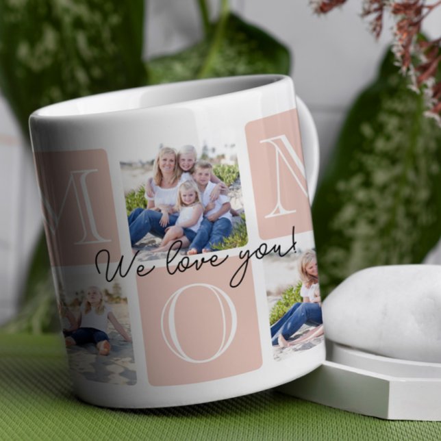 Taza De Café Collage de fotos Personalizado Mom Love 7 (Celebrate mom with a timeless and elegant design that’s as special as she is!)