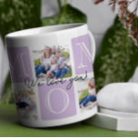 Taza De Café Collage de fotos Personalizado Mom Love 7<br><div class="desc">¡Celebra a mamá con un diseño atemporal y elegante que es tan especial como ella! Esta taza de collage de fotos explica "MOM" en blandos bloques pastel, enmarcando hermosamente tus momentos familiares favoritos. El delicado guión de "¡Te amamos!" agrega un toque de sentido común, lo que lo convierte en el...</div>