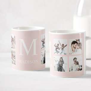 Taza De Café Collage de fotos personalizado rosa personalizado