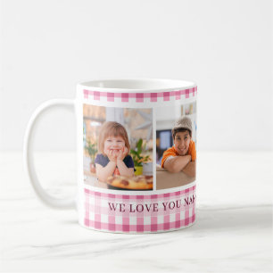 Taza De Café Collage de fotos Pink Gingham We Love You Nana 4