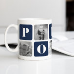 TAZA DE CAFÉ COLLAGE DE FOTOS POPPY<br><div class="desc">Personalizar este lindo y moderno diseño de tazas para celebrar a tu abuelo favorito este Día del Padre, ¡Navidades o cumpleaños! Las funciones de diseño alternan cuadrados de fotos y bloques de letras azul marino profundo que escriben "POPPY" en letras serif modernas. Añade cinco de tus fotos cuadradas favoritas (perfectas...</div>
