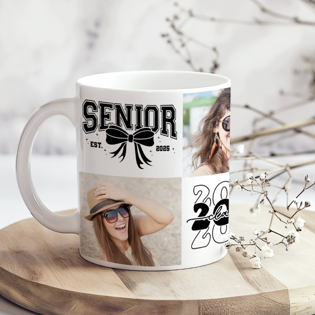 Taza De Café Collage de fotos retro "Graduación 2025" (Retro "Graduation 2025" Photo Collage Coffee Mug on a boho kitchen table with dry flowers)