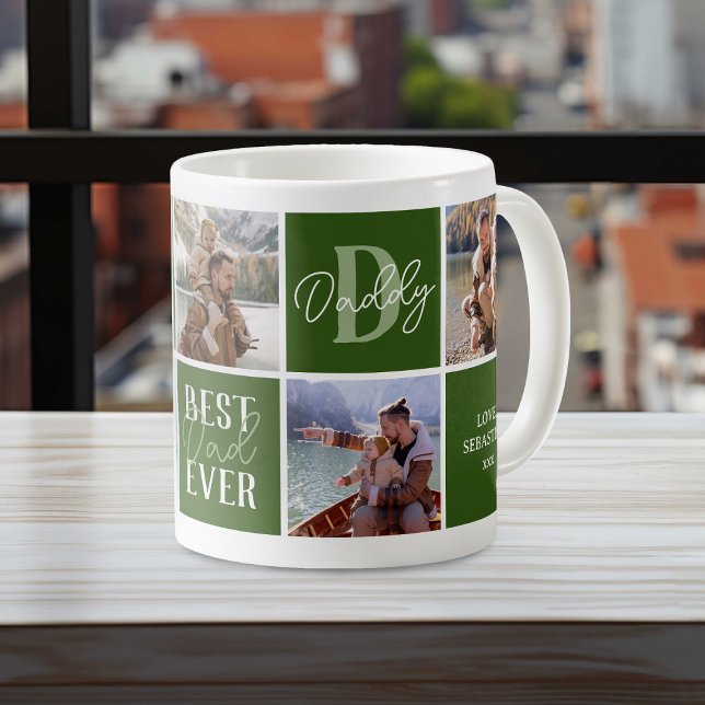 Taza De Café Collage de fotos verde de papá moderno (Subido por el creador)