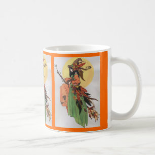 Taza De Café Collage de la bruja del otoño con las plumas