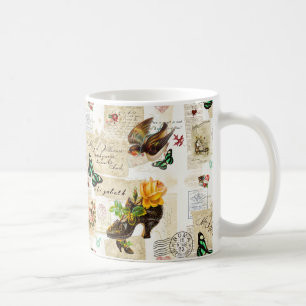 Taza De Café Collage De Moda Girly Vintage Ephemera Con Nombre