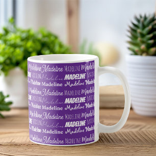 Taza De Café Collage de nombre personalizado morado bonito