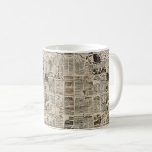 Taza De Café Collage de retazos de periódico vintage rústico