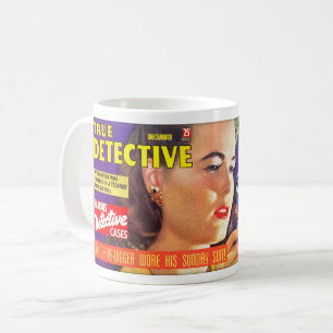 TAZA DE CAFÉ COLLAGE DE REVISTAS DETECTIVAS DE VINTAGE