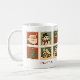 Taza De Café Collage de sellos de Navidades retro personalizado