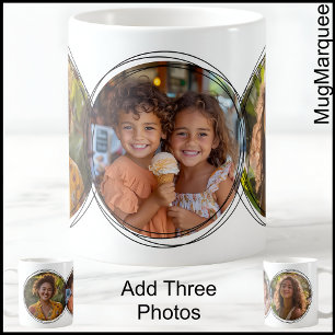 Taza De Café Collage de Tres Fotos Modernas Blanco C00 Mamá Mad