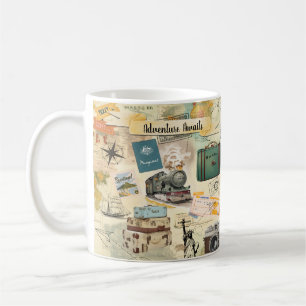 Taza De Café Collage de Viajes de Vintage