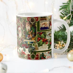 Taza De Café Collage festivo vintage de la época de la Navidad