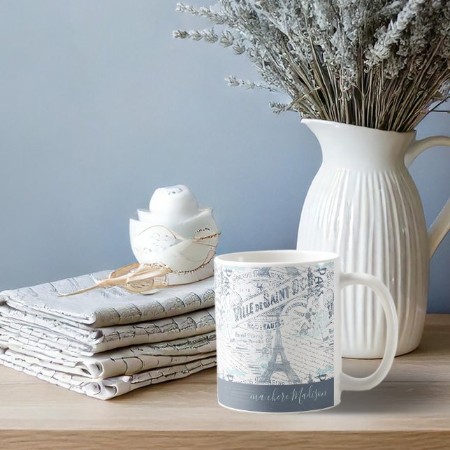 Taza De Café Collage francés antiguo Romance Blue ID226 (Subido por el creador)