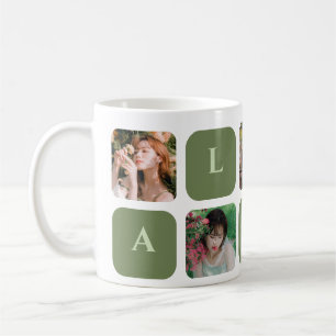 Taza De Café Collage moderno Color verde pastel Nombre de la fo
