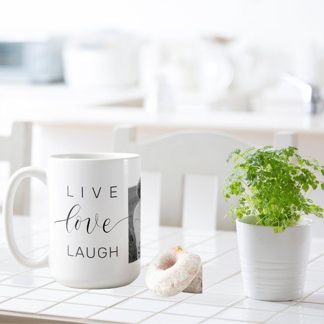 Taza De Café Collage moderno Pareja foto y Live Love Laugh Gift (Subido por el creador)