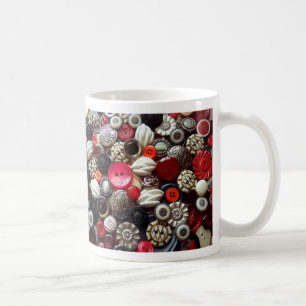 Taza De Café Collage negro y de plata rojo del botón