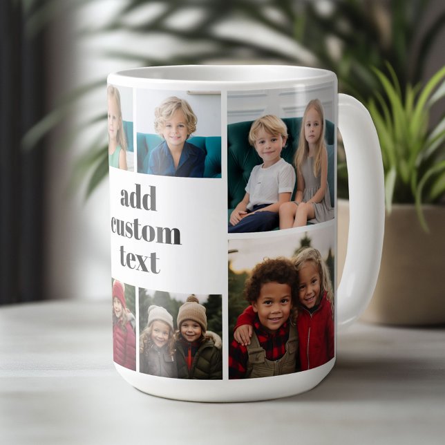 Taza De Café Collage personalizado 8 Foto - blanco con texto ne (Custom Photo Mug)
