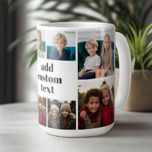 Taza De Café Collage personalizado 8 fotos - blanco con texto n