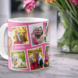 Taza De Café Collage personalizado de 10 fotos rosa