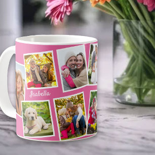 Taza De Café Collage personalizado de 10 fotos rosa