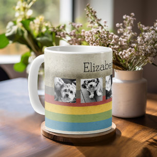 Taza De Café Collage personalizado de 4 fotos hipster arcoíris 