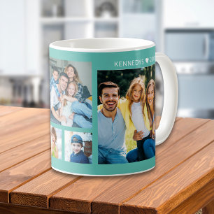 Taza De Café Collage personalizado de 5 fotos con apellido de f
