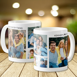 Taza De Café Collage personalizado de 5 fotos Nombre de familia