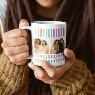 Taza De Café Collar de fotos de la MEJOR AMIGA con rayas modern