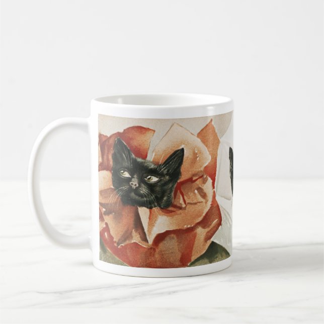 Taza De Café Collar floral de gatos negros (Izquierda)