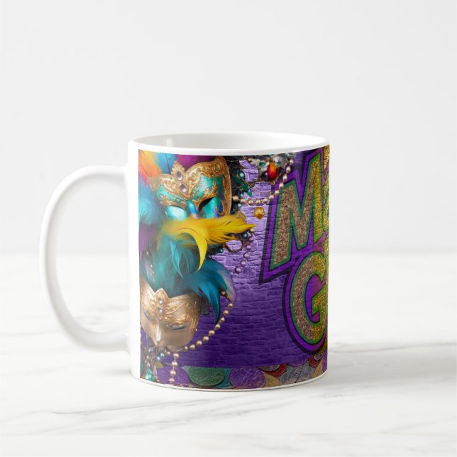 Taza De Café Collares de perlas de SlipperyJoe's Mardi Gras dob (Izquierda)