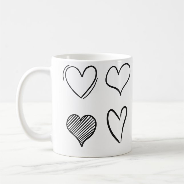Taza De Café Collection of hand drawn hearts isolated on white  (Izquierda)