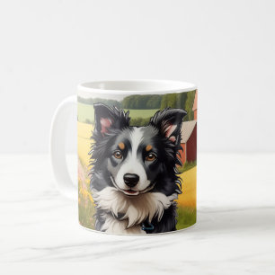 Taza De Café Collie de borde en la granja