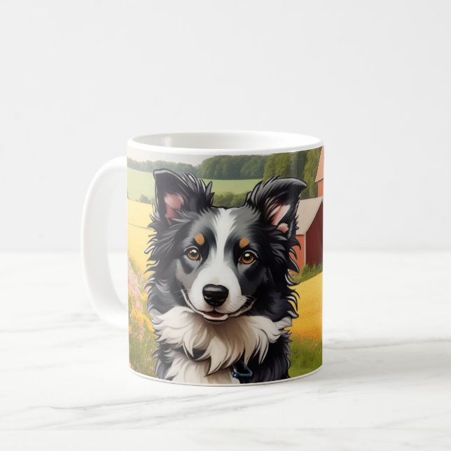 Taza De Café Collie de borde en la granja (Anverso izquierdo)