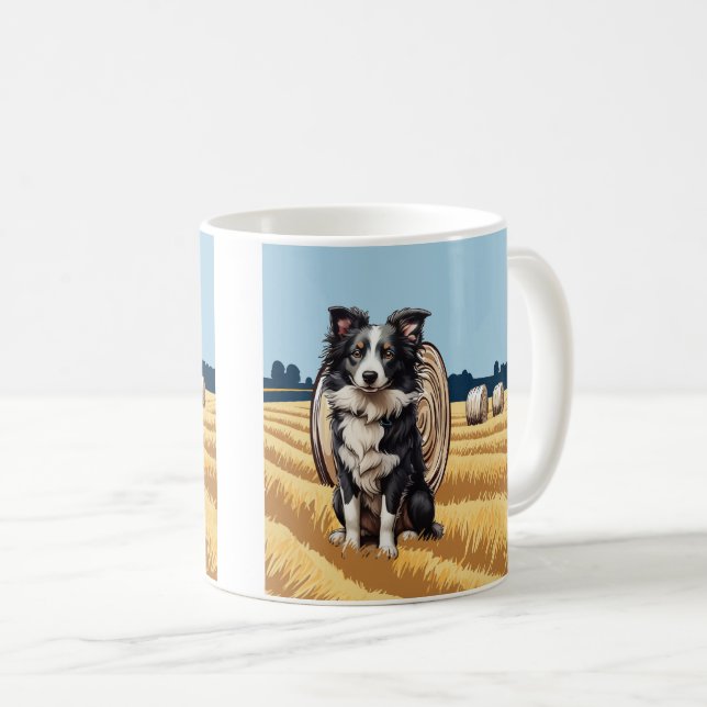 Taza De Café Collie de borde en la granja (Anverso derecho)