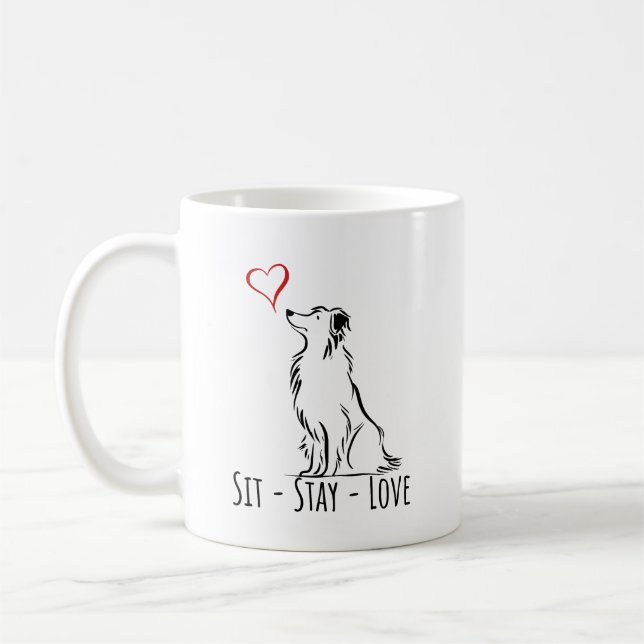 Taza De Café Collie de borde Sit-Stay-Love (Izquierda)