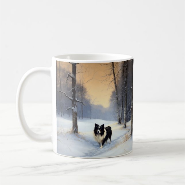 Taza De Café Collie de la frontera deja que nieve Navidades (Izquierda)