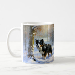 Taza De Café Collie de la frontera deja que nieve Navidades