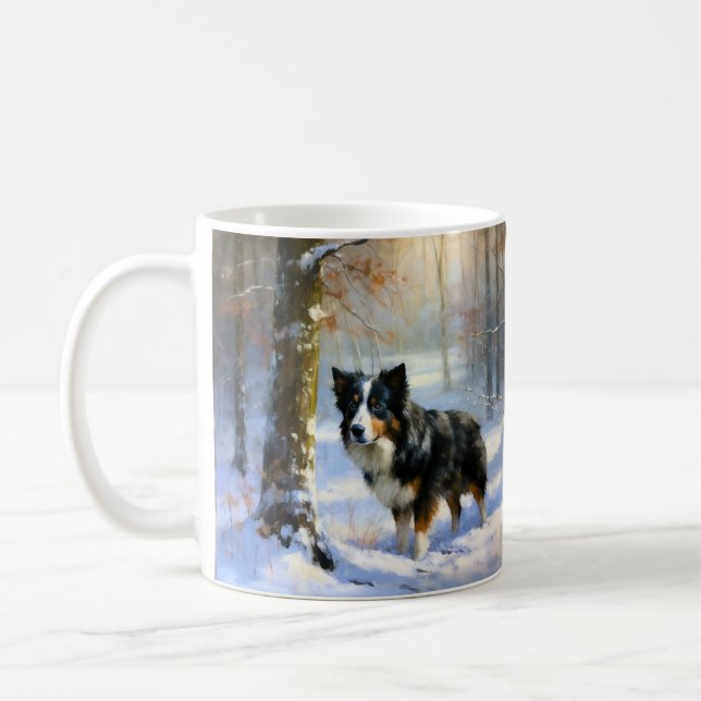 Taza De Café Collie de la frontera deja que nieve Navidades (Izquierda)