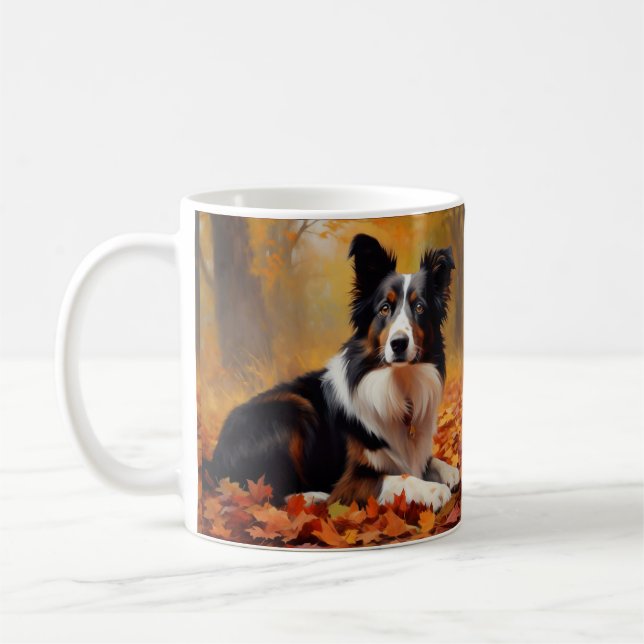 Taza De Café Collie fronteriza en otoño e inspira la caída (Izquierda)