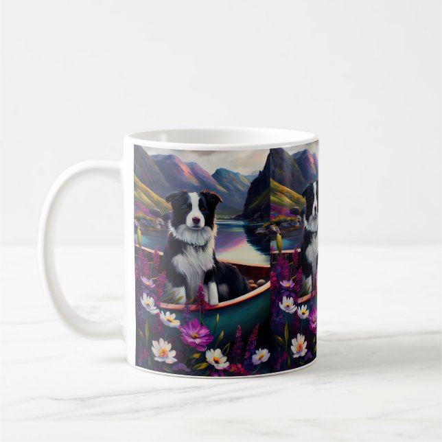 Taza De Café Collie fronteriza en un remo: Una aventura escénic (Izquierda)