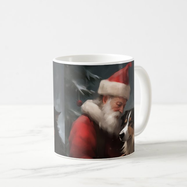Taza De Café Collie fronterizo con Navidades festivos de Santa  (Anverso derecho)