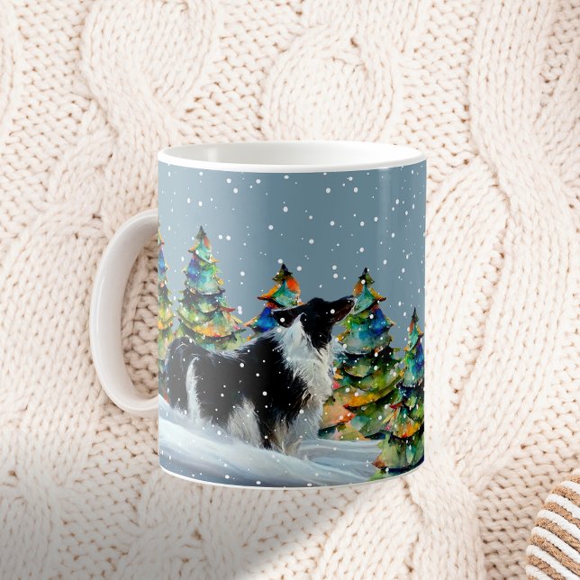 Taza De Café Collie fronterizo en árbol de navidad del bosque d (Subido por el creador)