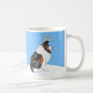 Taza De Café Collie Navidades Reindeer Tri