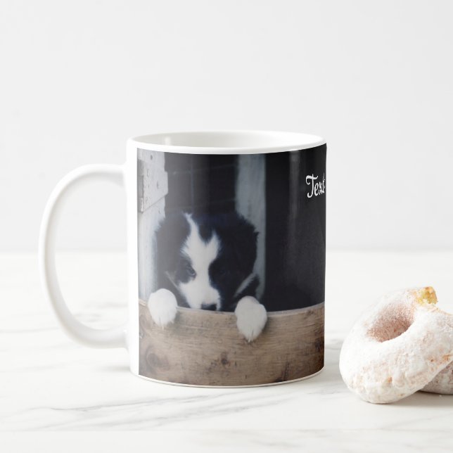 Taza De Café Collie Puppy de borde dulce personalizado (Con donut)