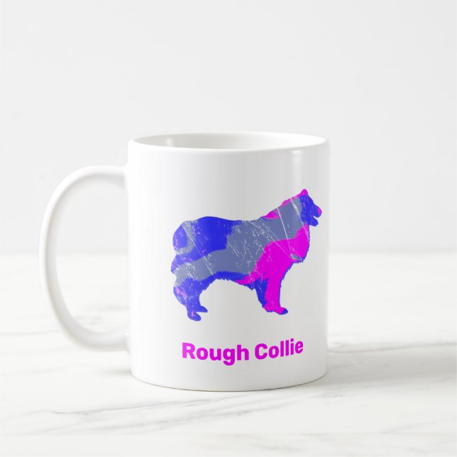 Taza De Café Collie Rough Dog Cute Silueta Rosa Blanco (Izquierda)