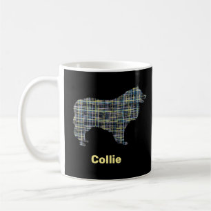 Taza De Café Collie Rough Yellow & Black Grid Line
