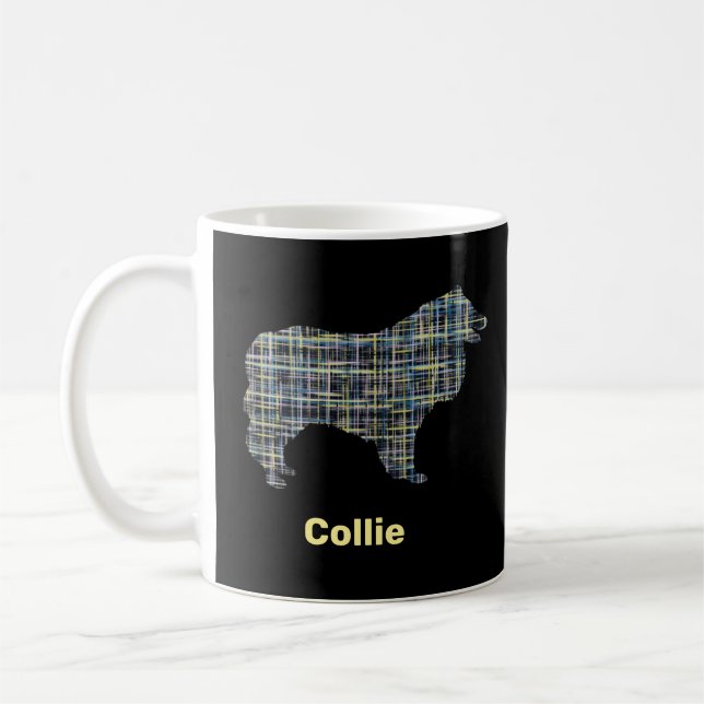 Taza De Café Collie Rough Yellow & Black Grid Line (Izquierda)