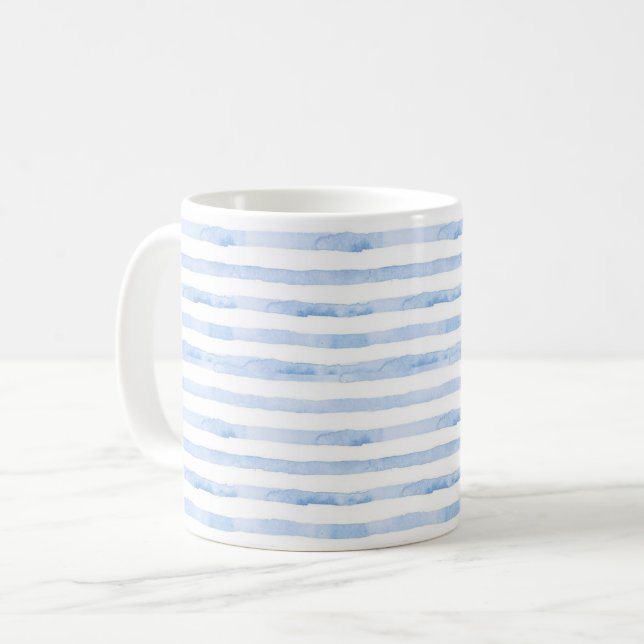 Taza De Café Color azul blanco trendy a rayas (Anverso izquierdo)