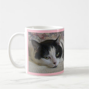 Taza De Café Color blanco lindo gato foto Monograma nombre rosa