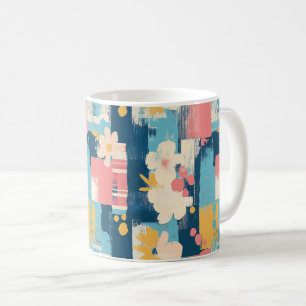 Taza De Café Color Block Floral Azul Marino Turquesa